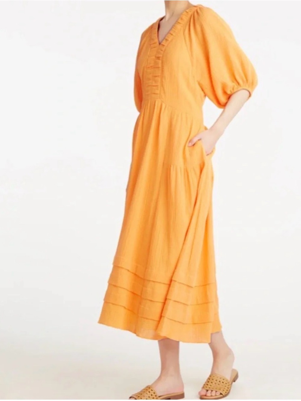 NWT Draper James Chloe V-Neck Midi Dress in Crinkle Cotton - Size Medium